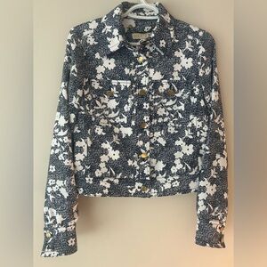 Michael Kors Navy and White Floral Pattern Jacket